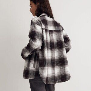 Twill Flannel Shirt-Jacket in Windowpane Plaid Large